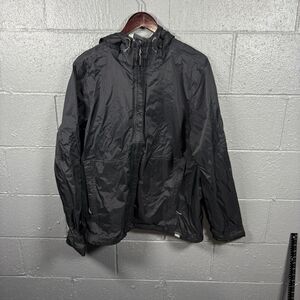 REI Rain Jacket Men M Black Hooded Packable Gorpcore Hiking Shell